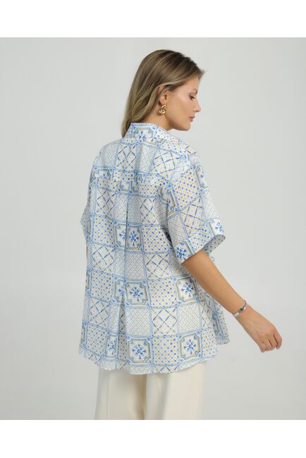 Женская рубашка на запах из крапивы принт испанская плитка 8847 от byME 