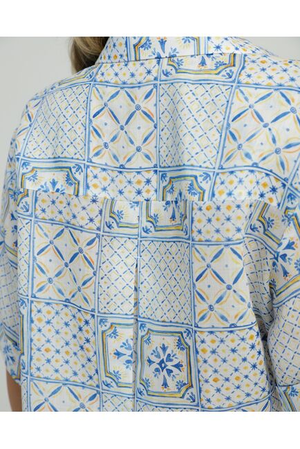 Женская рубашка на запах из крапивы принт испанская плитка 8847 от byME 