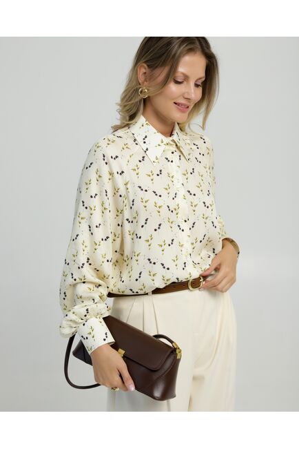 Женская рубашка в прямом силуэте с пышным рукавом принт ежевика 8849 от byME 