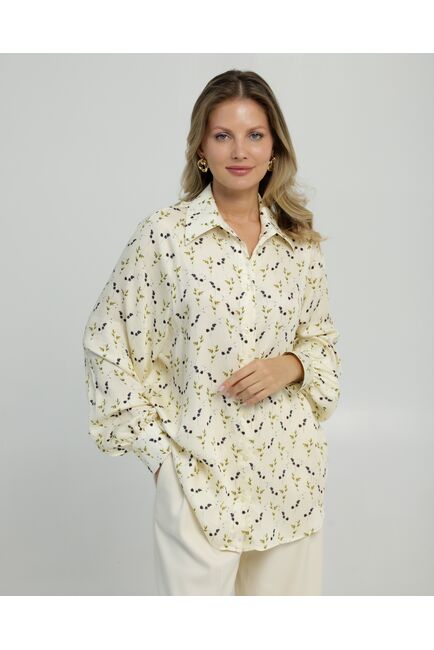 Женская рубашка в прямом силуэте с пышным рукавом принт ежевика 8849 от byME 