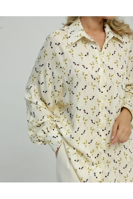 Женская рубашка в прямом силуэте с пышным рукавом принт ежевика 8849 от byME 