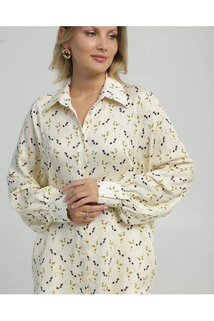 Женская рубашка в прямом силуэте с пышным рукавом принт ежевика 8849 от byME 