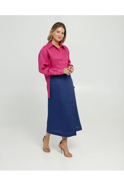 Женская рубашка с пуговицами по бокам изо льна ягодного цвета 8854 от byME 