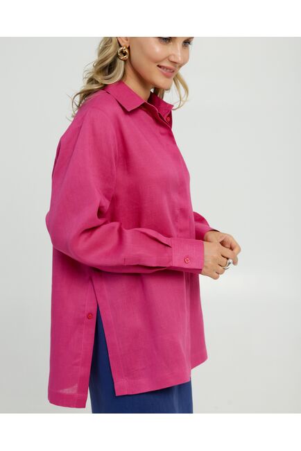 Женская рубашка с пуговицами по бокам изо льна ягодного цвета 8854 от byME 