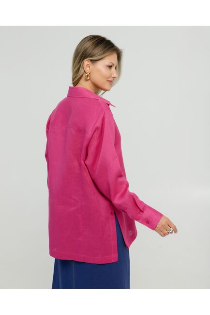 Женская рубашка с пуговицами по бокам изо льна ягодного цвета 8854 от byME 