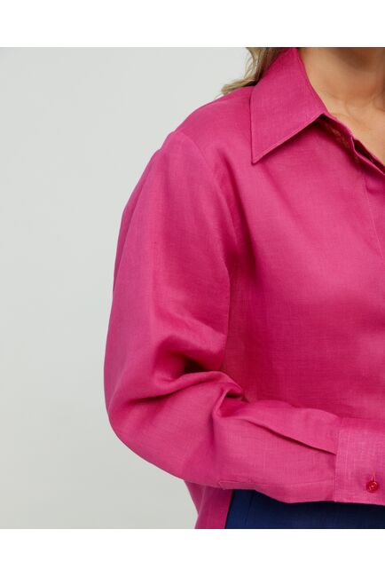 Женская рубашка с пуговицами по бокам изо льна ягодного цвета 8854 от byME 