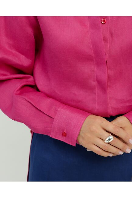 Женская рубашка с пуговицами по бокам изо льна ягодного цвета 8854 от byME 