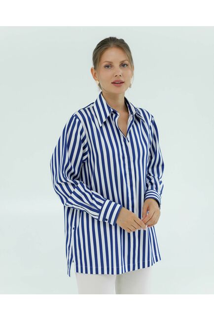Женская рубашка из хлопка и тенсела в синюю полоску 8856 от byME 