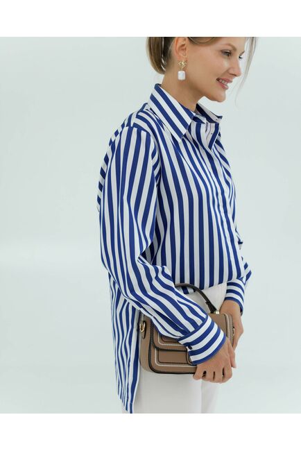 Женская рубашка из хлопка и тенсела в синюю полоску 8856 от byME 