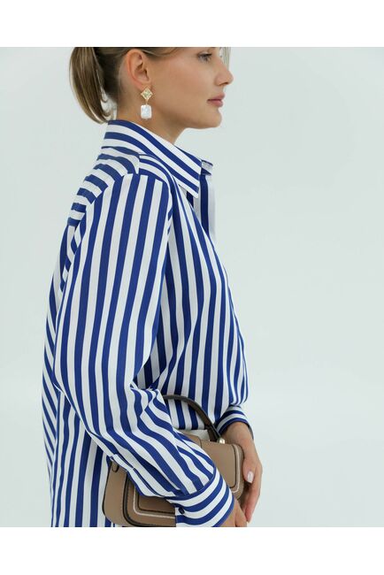 Женская рубашка из хлопка и тенсела в синюю полоску 8856 от byME 