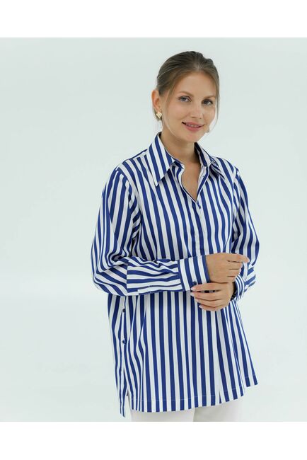 Женская рубашка из хлопка и тенсела в синюю полоску 8856 от byME 