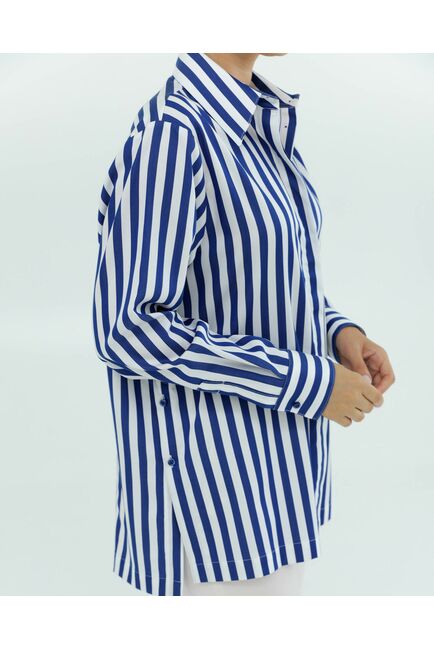 Женская рубашка из хлопка и тенсела в синюю полоску 8856 от byME 