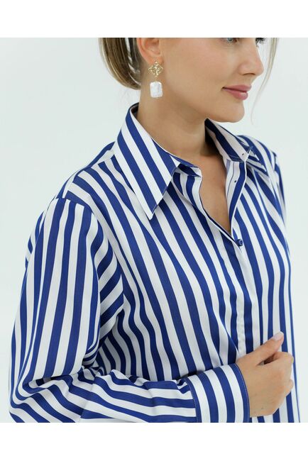Женская рубашка из хлопка и тенсела в синюю полоску 8856 от byME 