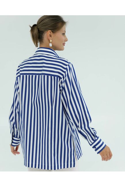 Женская рубашка из хлопка и тенсела в синюю полоску 8856 от byME 