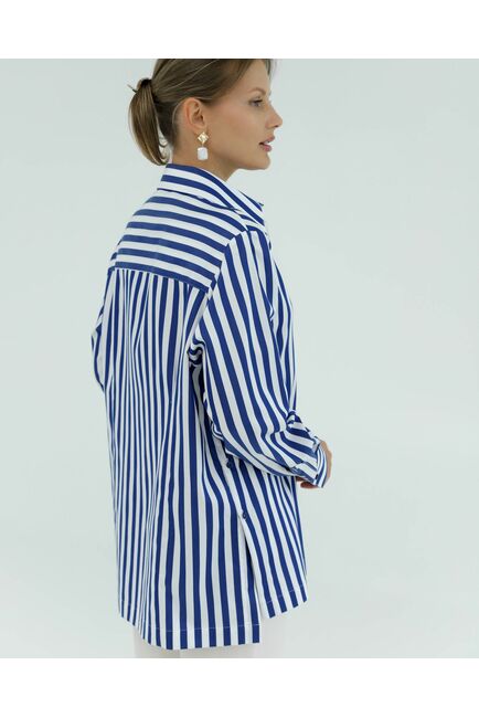 Женская рубашка из хлопка и тенсела в синюю полоску 8856 от byME 