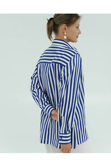Женская рубашка из хлопка и тенсела в синюю полоску 8856 от byME 