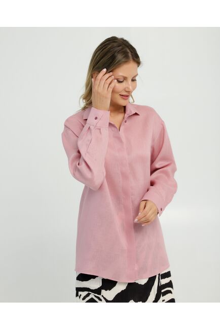 Женская рубашка из льна с универсальным манжетом прямого силуэта-8862 от byME 