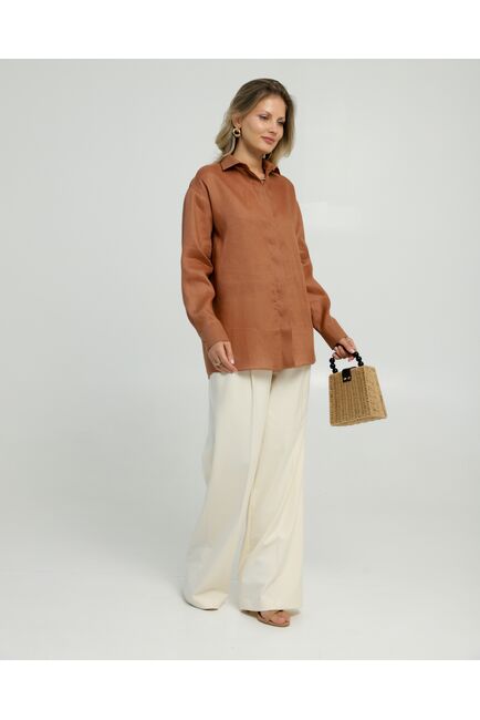 Женская рубашка изо льна  в коричневом цвете  8863 от byME 