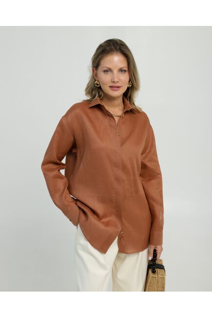 Женская рубашка изо льна  в коричневом цвете  8863 от byME 