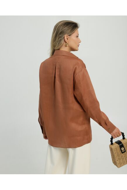 Женская рубашка изо льна  в коричневом цвете  8863 от byME 