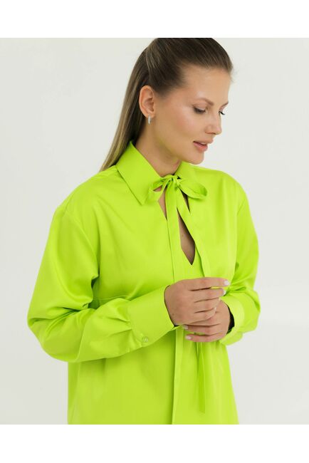 Рубашка из лиоцелла зеленый неон с лентой 8864 от ByME 