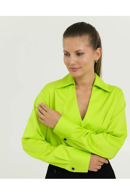 Рубашка из лиоцелла зеленый неон с лентой 8864 от ByME 