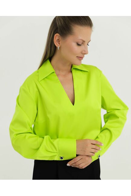 Рубашка из лиоцелла зеленый неон с лентой 8864 от ByME 