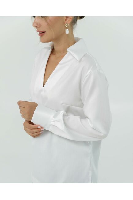 Рубашка хлопковая белая с лентой 8865 от byME 