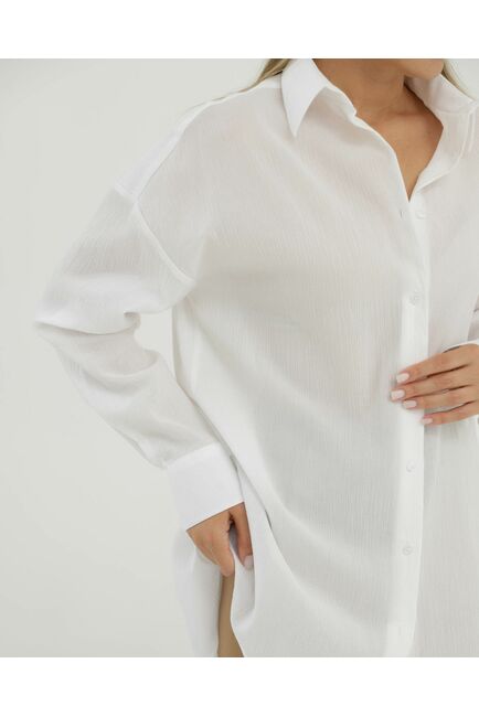 Рубашка хлопковая белая из ткани жатой фактуры 8868 от byME 