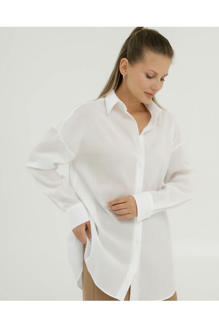 Рубашка хлопковая белая из ткани жатой фактуры 8868 от byME 