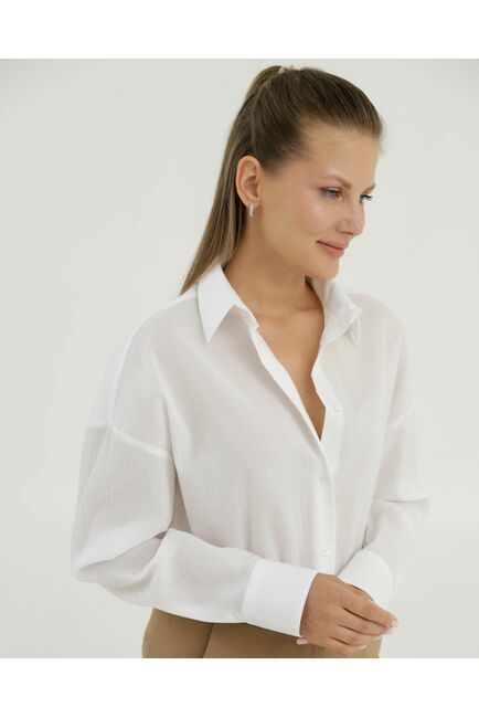 Рубашка хлопковая белая из ткани жатой фактуры 8868 от byME 