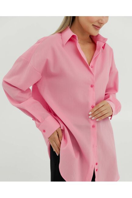 Рубашка хлопковая розовая из  жатой фактуры 8869 от byME 