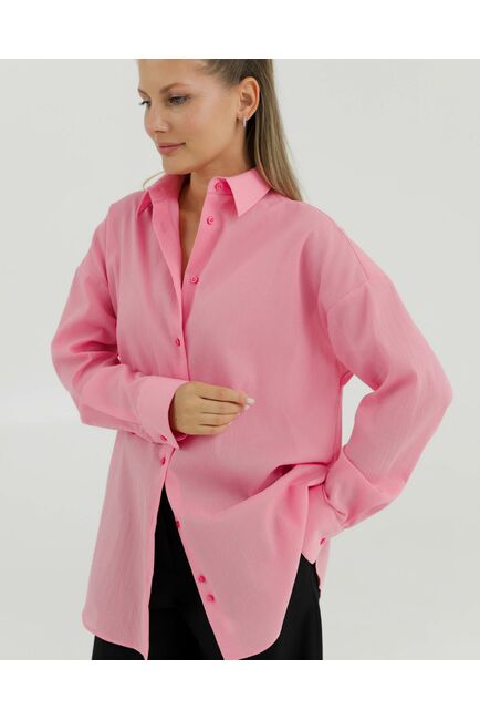 Рубашка хлопковая розовая из  жатой фактуры 8869 от byME 