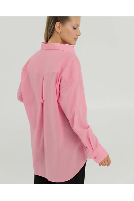 Рубашка хлопковая розовая из  жатой фактуры 8869 от byME 