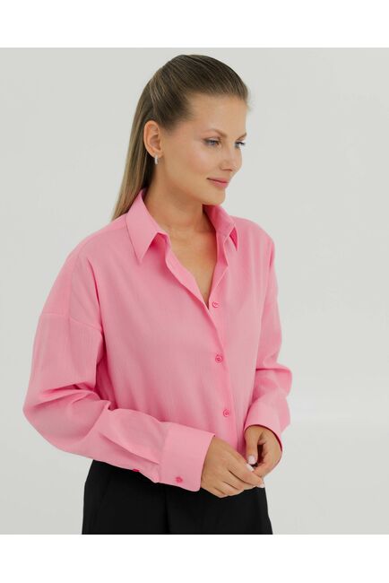 Рубашка хлопковая розовая из  жатой фактуры 8869 от byME 