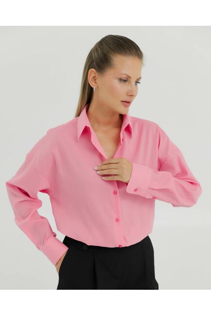 Рубашка хлопковая розовая из  жатой фактуры 8869 от byME 