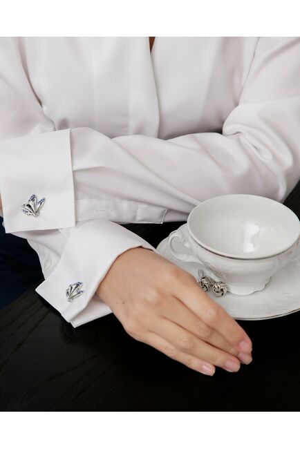 Рубашка хлопковая  белая с воротником стойкой и манжетой под запонки 8870 от byME 