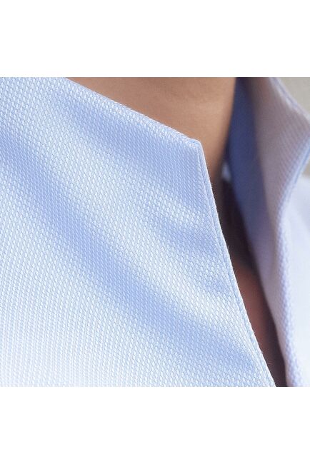Рубашка хлопковая голубая с воротником стойкой и манжетой под запонки 8871 от byME 