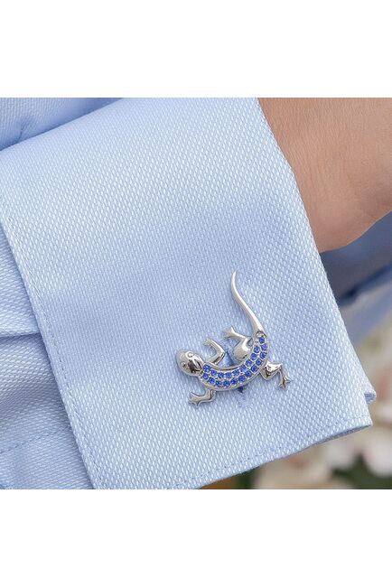 Рубашка хлопковая голубая с воротником стойкой и манжетой под запонки 8871 от byME 