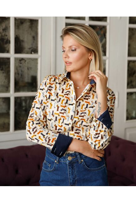 Рубашка хлопковая принт таксы под пуговицы 8872 от ByME 