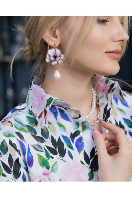 Рубашка хлопковая принт цветы под запонки 8881 от byME 