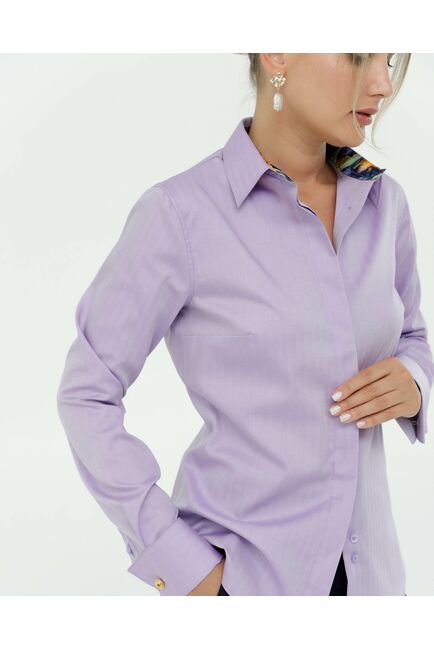 Рубашка хлопковая фиолетовая  с отделкой ирисы в полуприталенном силуэте под запонки 8885 от byME 