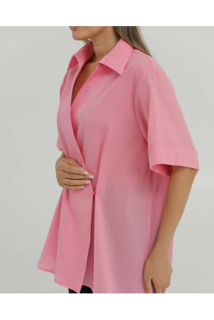 Рубашка хлопковая жатой фактуры розовая на запах 8888 от byME 