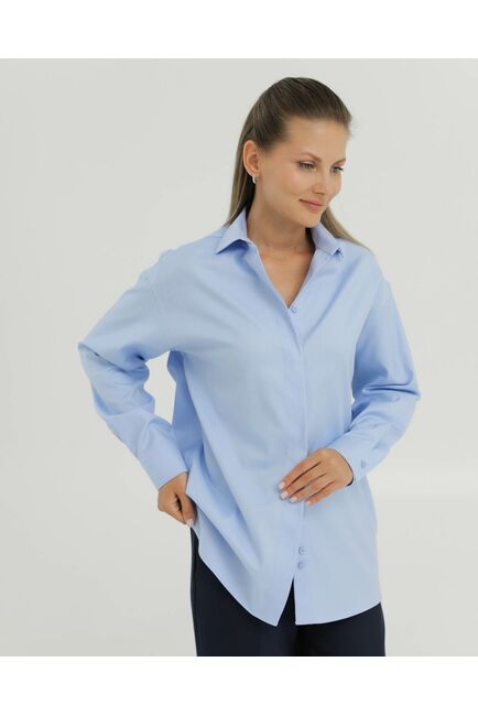 Рубашка хлопковая голубая фактура твилл 8905 от byME 