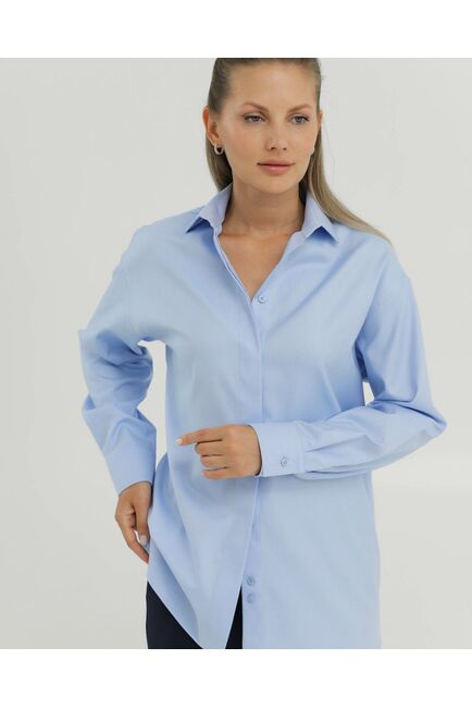 Рубашка хлопковая голубая фактура твилл 8905 от byME 