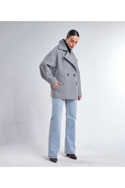 Пальто S055 Sivas елочка Белый/Серый от Doroteya 