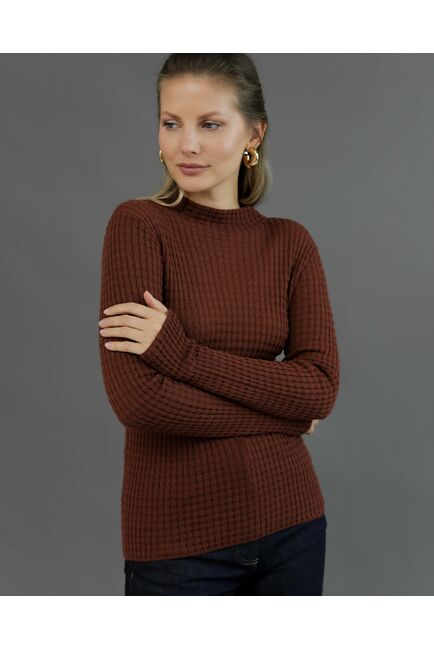 Джемпер из шерсти мериноса тонкой вязки коричневый от byME 