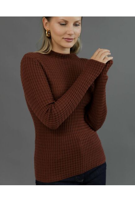 Джемпер из шерсти мериноса тонкой вязки коричневый от byME 