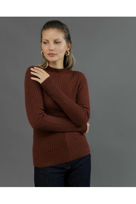 Джемпер из шерсти мериноса тонкой вязки коричневый от byME 