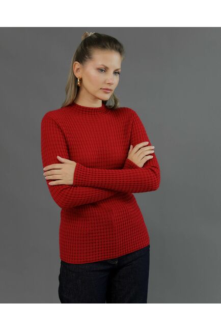 Джемпер из шерсти мериноса тонкой вязки вишневый от byME 